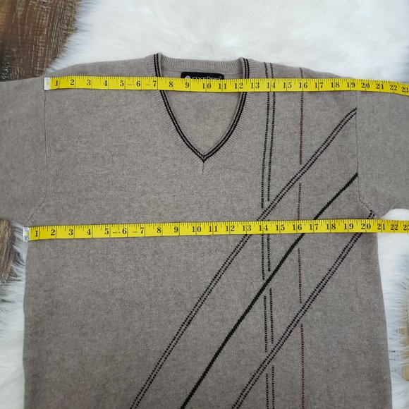 OXFORD Super Lambswool Lambs Wool V Neck Sweater 40 or US M Beige Brown Stripe - Picture 11 of 12